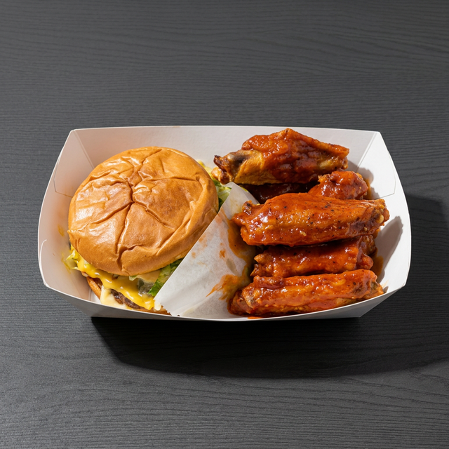 Double Burger + 5 Wings.